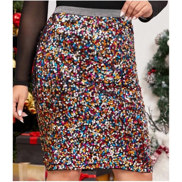 Plus Multicolor Sequin Midi Party Evening Skirt - Picture 4 of 5